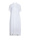 European Culture Woman Midi Dress White Size M Ramie, Cotton, Viscose