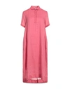 European Culture Woman Midi Dress Pastel Pink Size M Ramie, Cotton, Viscose