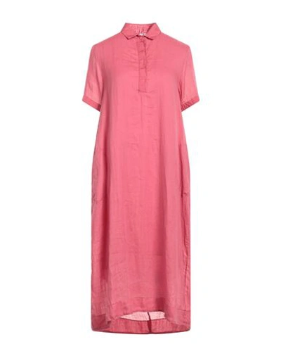 European Culture Woman Midi Dress Pastel Pink Size S Ramie, Cotton, Viscose