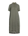 European Culture Woman Midi Dress Military Green Size M Ramie, Cotton, Viscose