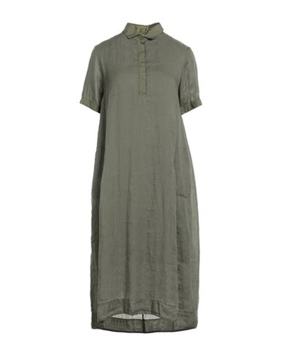 European Culture Woman Midi Dress Military Green Size M Ramie, Cotton, Viscose