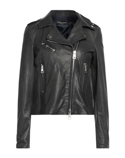 Street Leathers Woman Jacket Slate Blue Size S Soft Leather In Black