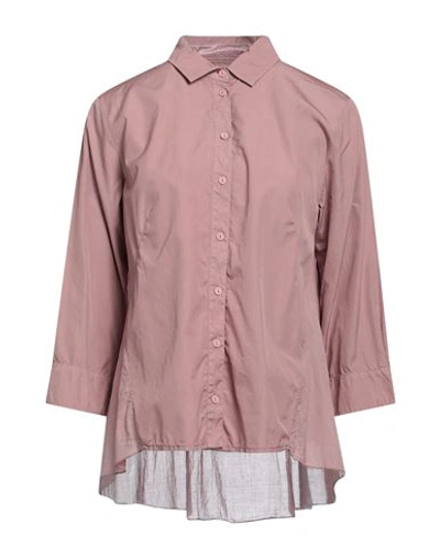 European Culture Woman Shirt Blush Size M Cotton, Elastane In Pink