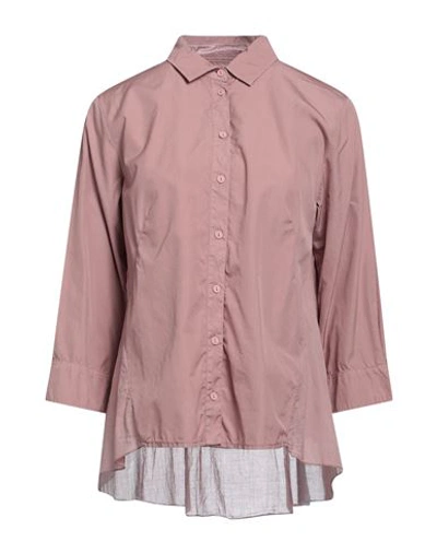 European Culture Woman Shirt Blush Size L Cotton, Elastane In Pink