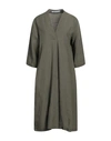 European Culture Woman Midi Dress Military Green Size Xs Lyocell, Linen In Green