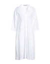European Culture Woman Midi Dress White Size L Lyocell, Linen
