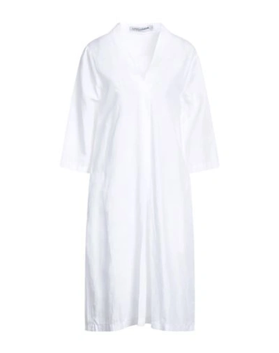 European Culture Woman Midi Dress White Size L Lyocell, Linen