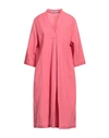 European Culture Woman Midi Dress Pastel Pink Size L Ramie, Cotton, Viscose