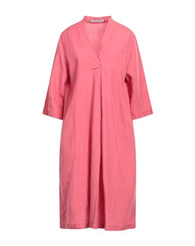 European Culture Woman Midi Dress Pastel Pink Size M Ramie, Cotton, Viscose