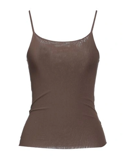 Emisphere Woman Tank Top Dark Brown Size 4 Polyamide