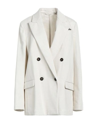 Brunello Cucinelli Woman Blazer Off White Size 10 Cotton, Viscose, Polyester, Polyamide, Brass