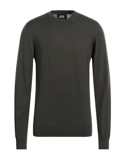 Alpha Studio Man Sweater Military Green Size 42 Merino Wool In Green
