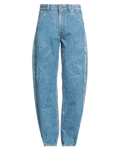 Just Cavalli Man Jeans Blue Size 32 Cotton, Bovine Leather