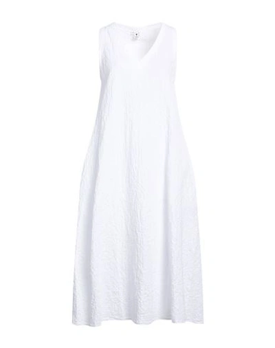European Culture Woman Midi Dress White Size M Cotton, Rubber