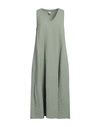 European Culture Woman Midi Dress Sage Green Size Xl Cotton, Rubber