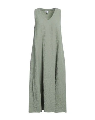 European Culture Woman Midi Dress Sage Green Size M Cotton, Rubber