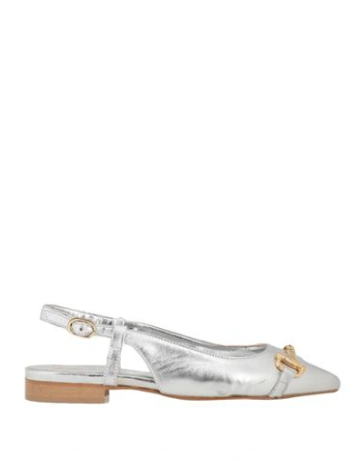 Divine Follie Woman Ballet Flats Gold Size 11 Soft Leather In Silver