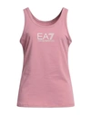 Ea7 Woman Tank Top Pastel Pink Size M Cotton, Elastane