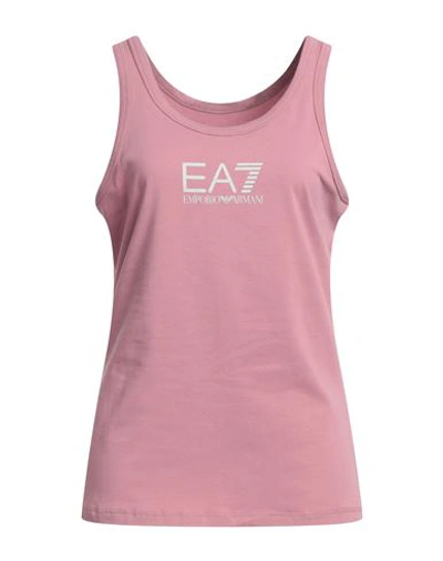 Ea7 Woman Tank Top Pastel Pink Size M Cotton, Elastane