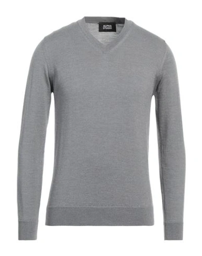 Alpha Studio Man Sweater Grey Size 38 Merino Wool In Grey