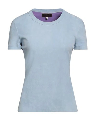 Stouls Woman T-shirt Sky Blue Size M Lambskin, Cotton, Lyocell, Elastane