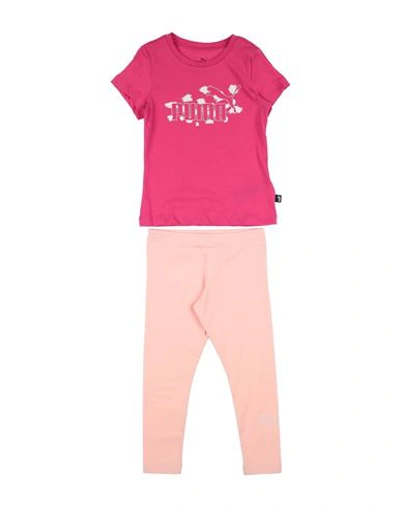 Puma Babies'  Graphic Tee & Leggings Set G Toddler Girl Co-ord Fuchsia Size 6 Cotton In Pink