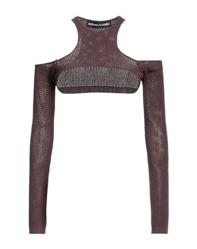 Andreädamo Andreādamo Woman Top Cocoa Size L Viscose, Polyester, Polyamide, Elastane In Brown