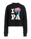 Palm Angels Graphic Print Crewneck Cotton Sweatshirt In Black