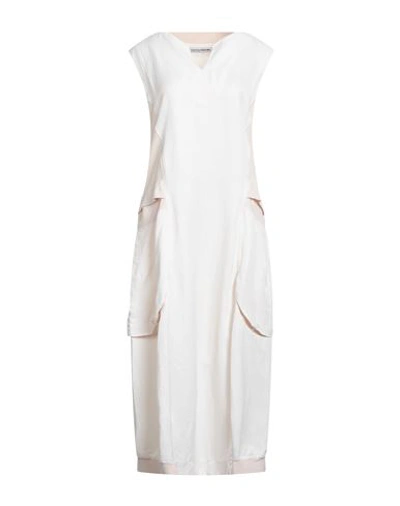 European Culture Woman Midi Dress Cream Size L Rayon, Viscose, Linen, Cotton, Elastane In White