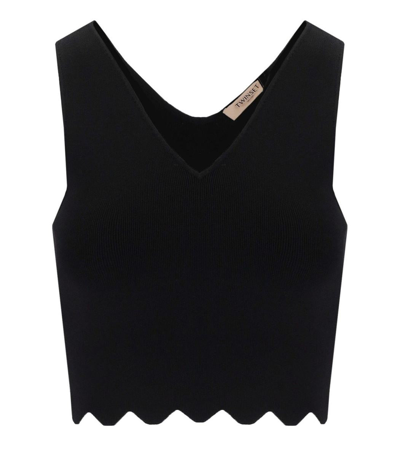 Twinset Cropped V-neck Sleeveless Top In Black