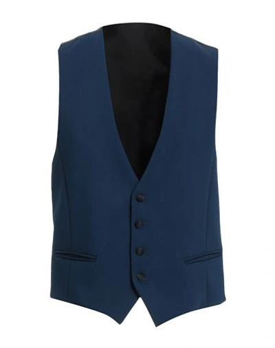 Ungaro Man Tailored Vest Navy Blue Size 44 Polyester, Viscose, Elastane