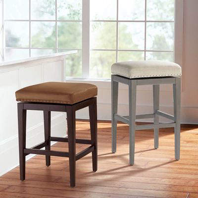 Frontgate Hunter Backless Bar & Counter Stool In Stone Gray,performance Linen Creme Bar Stool
