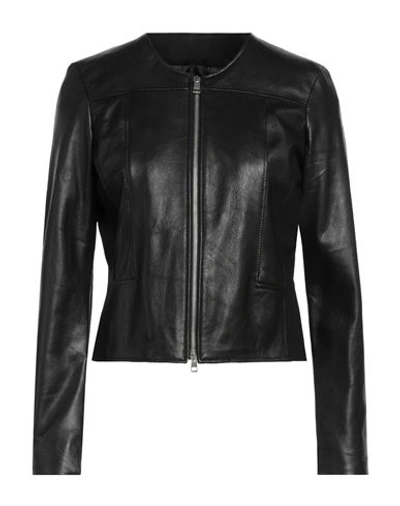 STREET LEATHERS STREET LEATHERS WOMAN JACKET BLACK SIZE XL SOFT LEATHER, VISCOSE, NYLON, ELASTANE