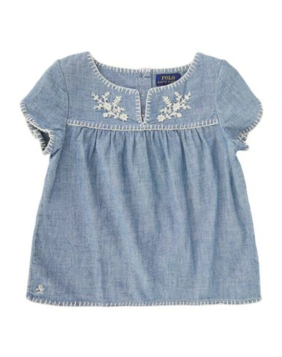 Polo Ralph Lauren Babies'  Embroidery Chambray Top Toddler Girl Blouse Blue Size 5 Cotton