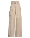 Max Mara Slogan Belted Linen And Cotton Pants In Beige