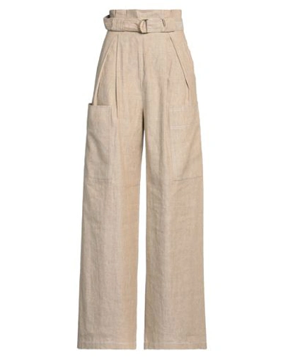Max Mara Slogan Belted Linen And Cotton Trousers In Beige