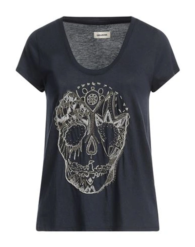 Zadig & Voltaire Woman T-shirt Midnight Blue Size M Cotton, Modal