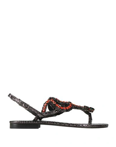Emanuela Caruso Capri Woman Toe Strap Sandals Black Size 6.5 Soft Leather