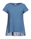 European Culture Woman T-shirt Slate Blue Size Xxl Cotton, Ramie