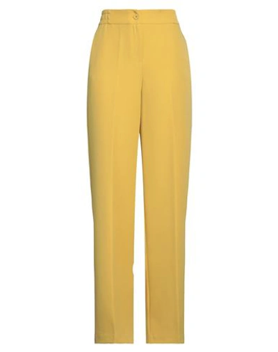 Access Fashion Woman Pants Mustard Size M Recycled Polyester, Polyester, Elastane In Yellow