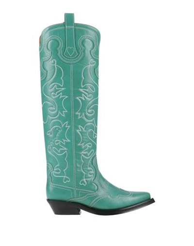 Ganni Woman Knee Boots Emerald Green Size 8 Soft Leather