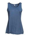 European Culture Woman Tank Top Slate Blue Size S Cotton, Ramie, Elastane