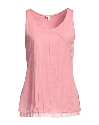 European Culture Woman Tank Top Pastel Pink Size L Cotton, Ramie, Elastane