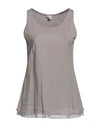 European Culture Woman Tank Top Taupe Size Xxs Cotton, Ramie, Elastane In Grey