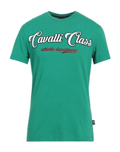 Cavalli Class Man T-shirt Green Size M Cotton, Elastane