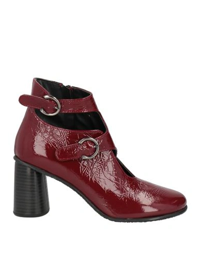 1725.a Woman Ankle Boots Burgundy Size 11 Soft Leather In Red