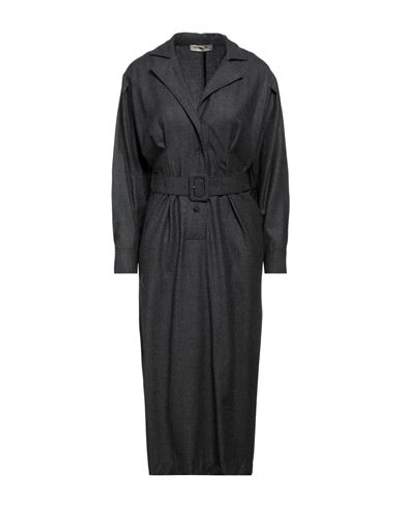 Gentryportofino Woman Midi Dress Steel Grey Size 6 Virgin Wool, Cashmere In Black