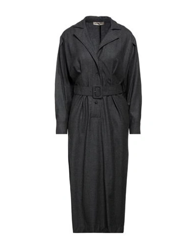 Gentryportofino Belted Wool-blend Twill Midi Shirt Dress In Grey