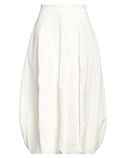 Gentryportofino Woman Midi Skirt Cream Size 6 Ovine Leather In White