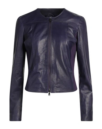 Street Leathers Woman Jacket Dark Purple Size L Soft Leather, Viscose, Nylon, Elastane